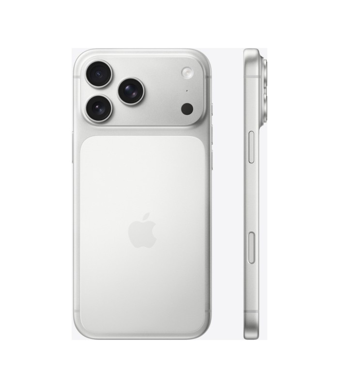 Apple iPhone 17 Pro Max Silver, vista trasera y de perfil